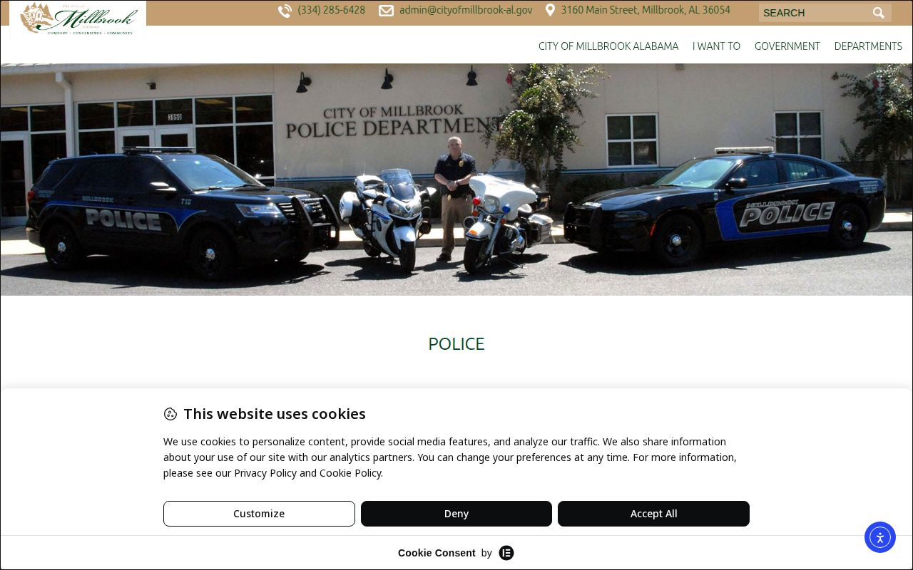 Millbrook Police Department official page used as a Millbrook arrest-record source