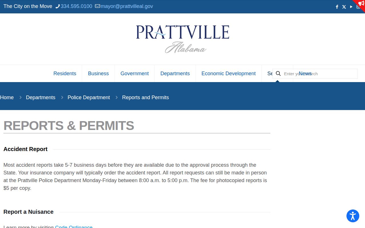 Prattville Police report-request information for Autauga County arrest records
