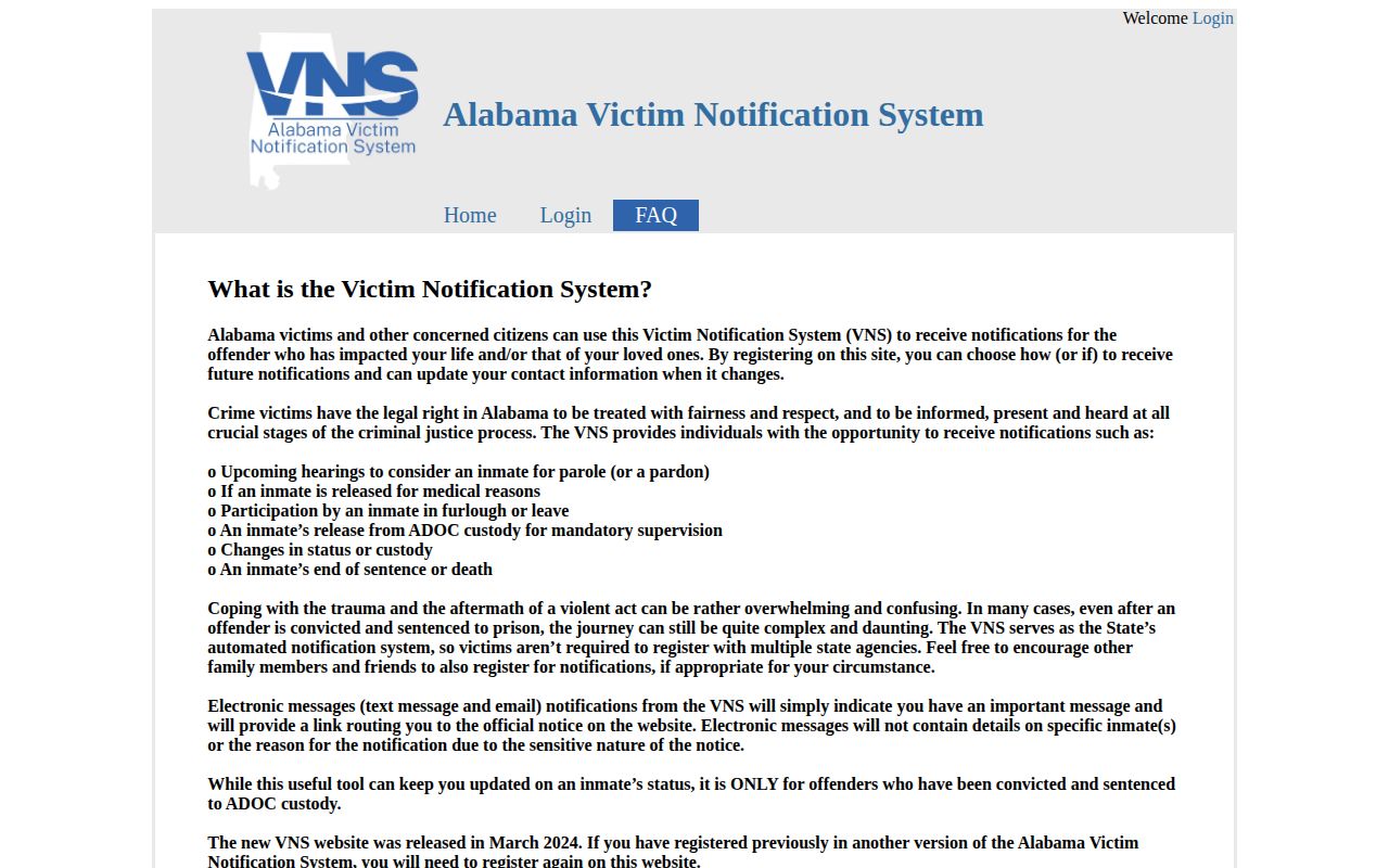 Autauga County VINELink inmate check Alabama VNS notification scope and custody alerts